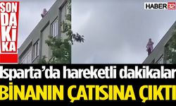 Isparta'da hareketli dakikalar.. Binanın çatısına çıktı!