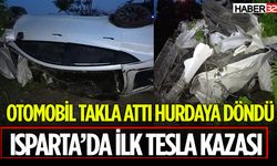 Isparta'da Korkunç Kaza: Tesla Model Elektrikli Araç Takla Attı