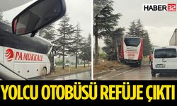 Yolcu otobüsü kaygan yolda refüje çıktı