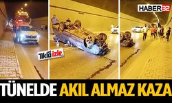 Kargı Tünelinde araç ters döndü