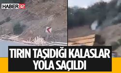 Tır Virajı Alırken Dorsesindeki Kalaslar Yola Saçıldı