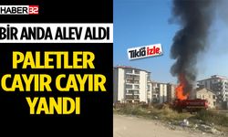 Açık alandaki paletler cayır cayır yandı