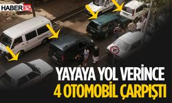 Yayaya Yol Verdi 4 Otomobil Çarpıştı