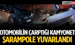 Otomobilin çarptığı kamyonet şarampole yuvarlandı