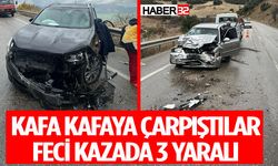 İki Otomobil Kafa Kafaya Çarpıştı, 3 Yaralı