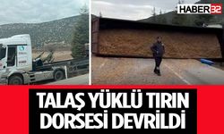 Isparta'da yoldan çıkan tırın dorsesi devrildi