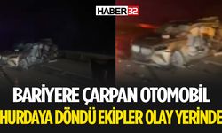 Otomobil Bariyere Çarptı Ekipler Olay Yerinde