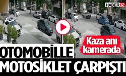 Otomobille motosiklet çarpıştığı kaza anı kamerada