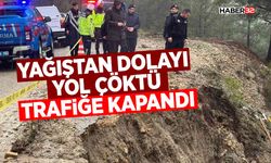 Burdur'da etkili olan yağıştan dolayı yol çöktü