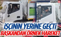 Başkan direksiyon başına geçti: Çöp kamyonunu kendi kullandı