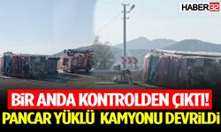 Bir Anda Kontrolden Çıktı! Pancar Yüklü Kamyonu Devrildi