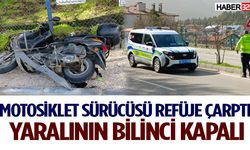 Motosiklet Sürücüsü Refüje Çarptı Bilinci Kapalı