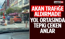 Akan Trafiğe Aldırmadı! Yol Ortasında Tepki Çeken Anlar