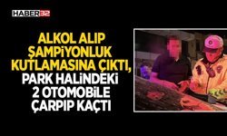 Alkol alıp şampiyonluk kutlamasına çıktı, park halindeki 2 otomobile çarpıp kaçtı