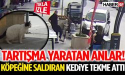 Tartışma Yaratan Anlar! Köpeğine Saldıran Kediye Tekme Attı
