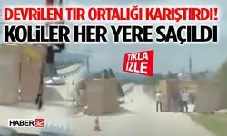 Devrilen Tır Ortalığı Karıştırdı! Koliler Her Yere Saçıldı