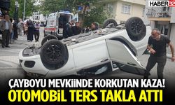 Çayboyu Mevkiinde Korkutan Kaza! Otomobil Ters Takla Attı