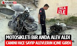 Motosikleti Bir Anda Alev Aldı Canını Hiçe Sayıp Alevlerin İçine Girdi