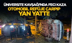 Otomobil Refüje Çarpıp Yan Yattı!
