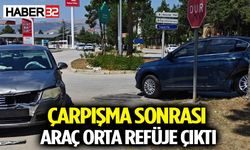 Çarpışma Sonrası Araç Orta Refüje Çıktı