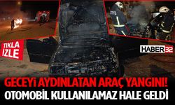 Geceyi Aydınlatan Araç Yangını! Otomobil Kullanılamaz Hale Geldi