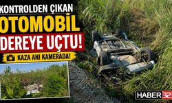 Kontrolden Çıkan Otomobil Dereye Uçtu! O Anlar Kamerada...