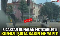 Sıcaktan Bunalan Motosikletli Kırmızı Işıkta Bakın Ne Yaptı!