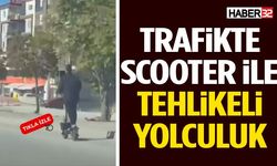 Trafikte Akılalmaz Görüntü! Scooter İle Tehlikeli Yolculuk