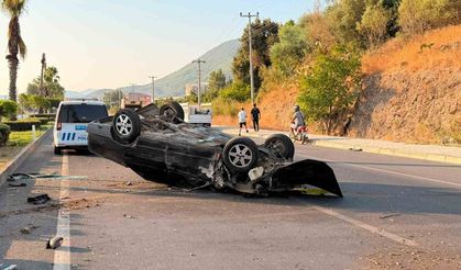 Takla atan otomobil palmiye ağacına çarptı: 1 yaralı