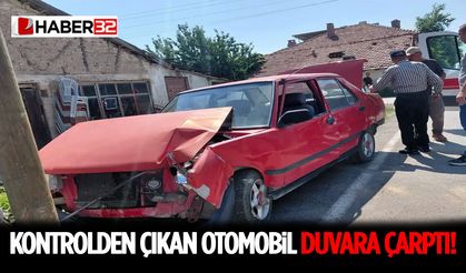 Kontrolden Çıkan Otomobil Duvara Çarptı!