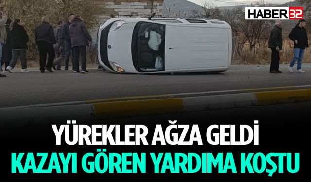 Hafif Ticari Araç Yan Yattı Sürücü Yaralandı