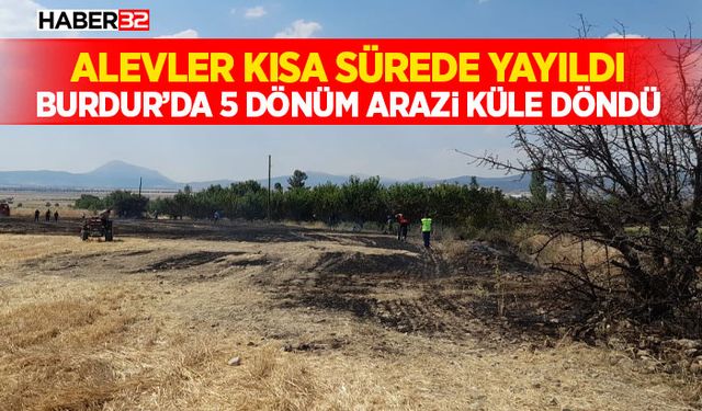 Alevler Kısa Sürede Yayıldı: Burdur’da 5 Dönüm Arazi Küle Döndü