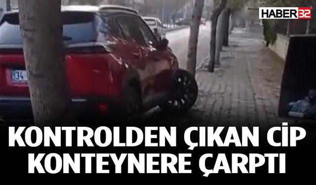 Kontrolden Çıkan Cip Konteynere Çarptı