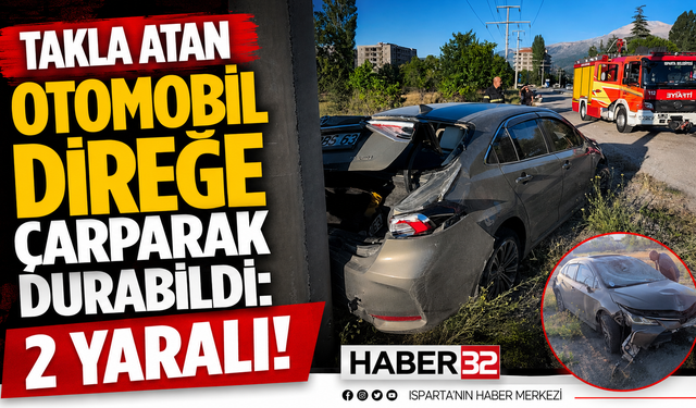 Takla atan otomobil direğe çarparak durabildi!