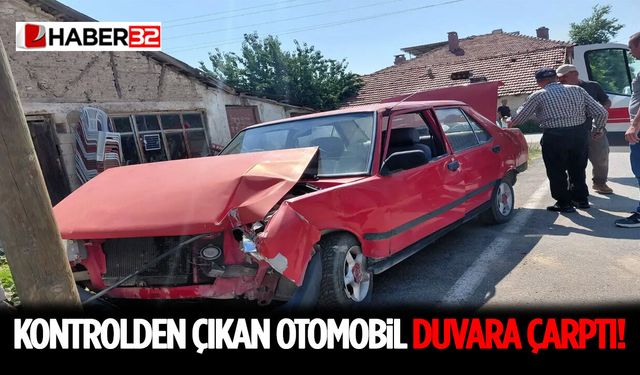 Kontrolden Çıkan Otomobil Duvara Çarptı!
