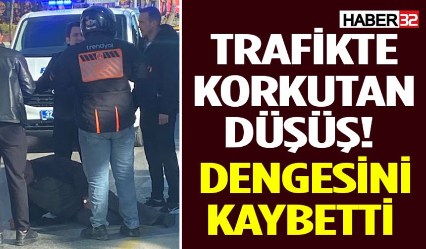 Motosiklet Sürücüsü Dengesini Kaybederek Düştü