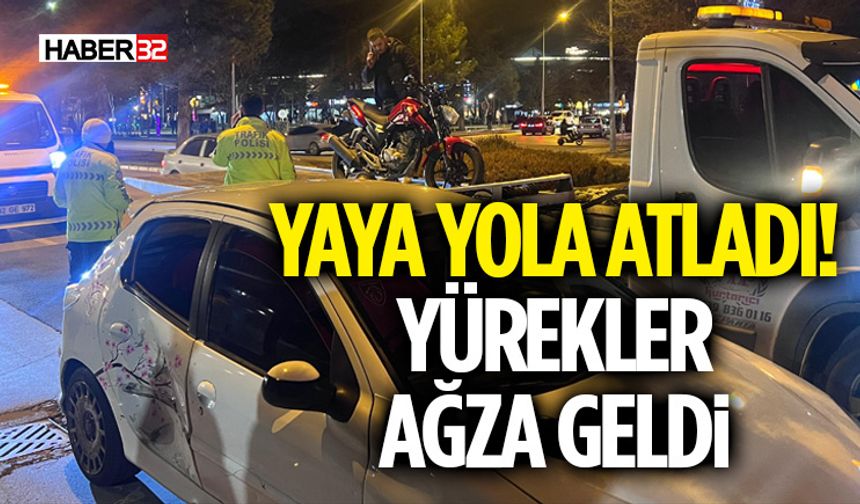 Yaya Yola Atladı Otomobille Motosiklet Çarpıştı