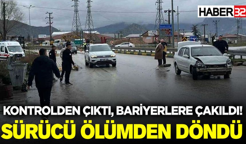 Eğirdir'de otomobil bariyerlere çarptı: 1 yaralı