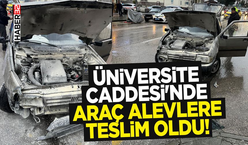 Üniversite Caddesi'nde Araç Alevlere Teslim Oldu!