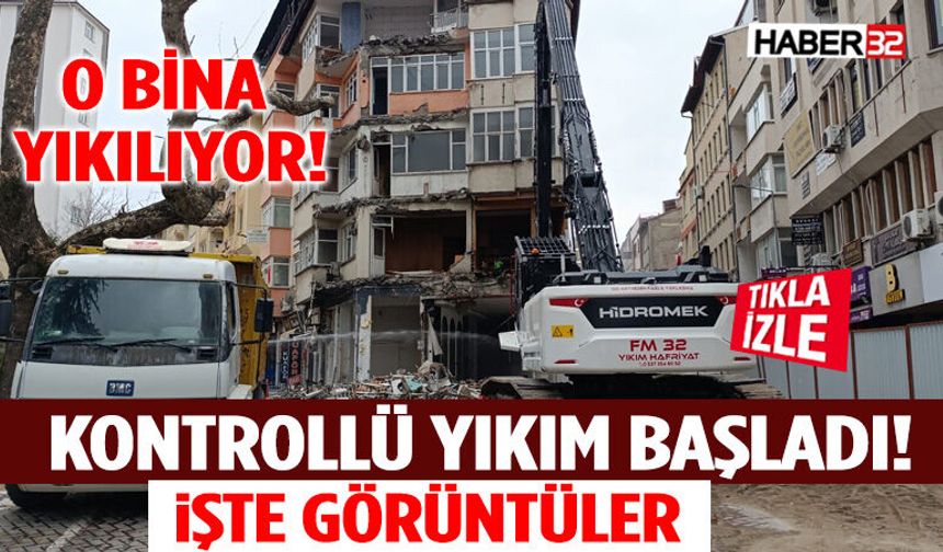 Isparta’da Yan Yatan Riskli Bina Kontrollü Şekilde Yıkılıyor