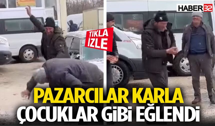 Pazarcılar Karla Çocuk Gibi Eğlendi