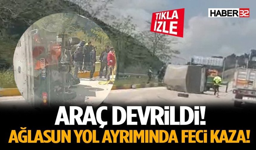 Ağlasun Yol Ayrımında Feci Kaza! Araç Devrildi