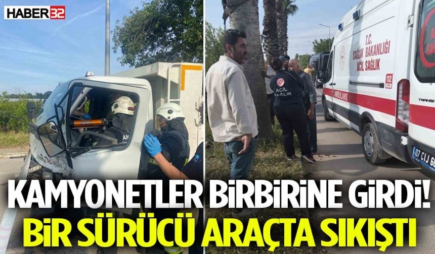 Kamyonetler Birbirine Girdi! Bir Sürücü Araçta Sıkıştı