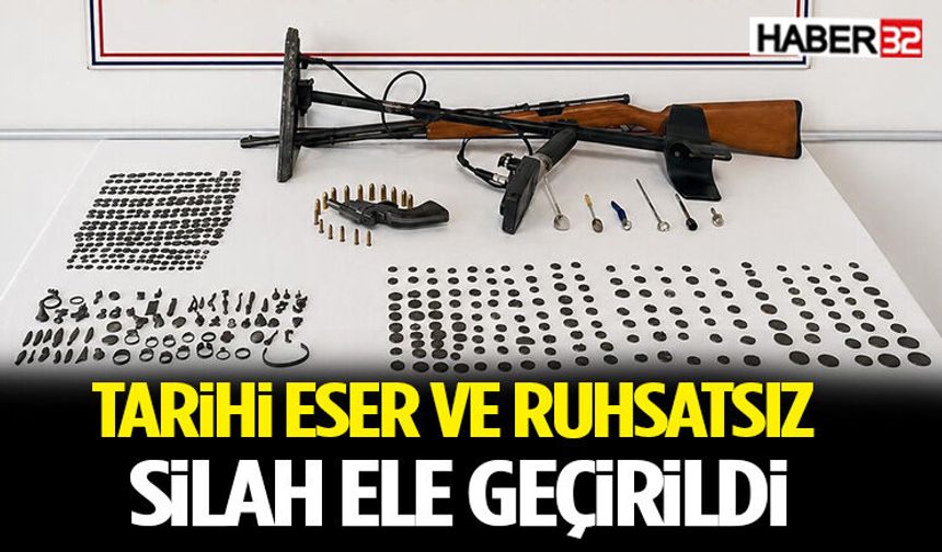Bir Evden Çıkanlar Gündem Oldu! Tarihi Eser ve Ruhsatsız Silah Ele Geçirildi