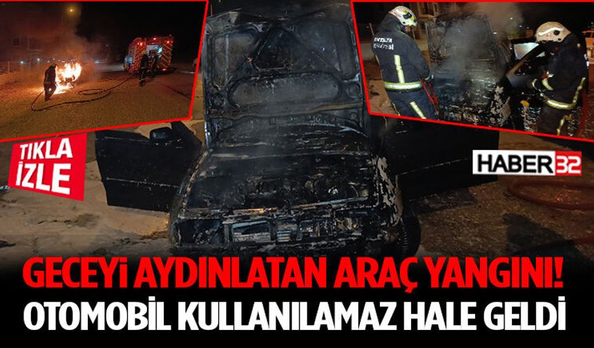 Geceyi Aydınlatan Araç Yangını! Otomobil Kullanılamaz Hale Geldi