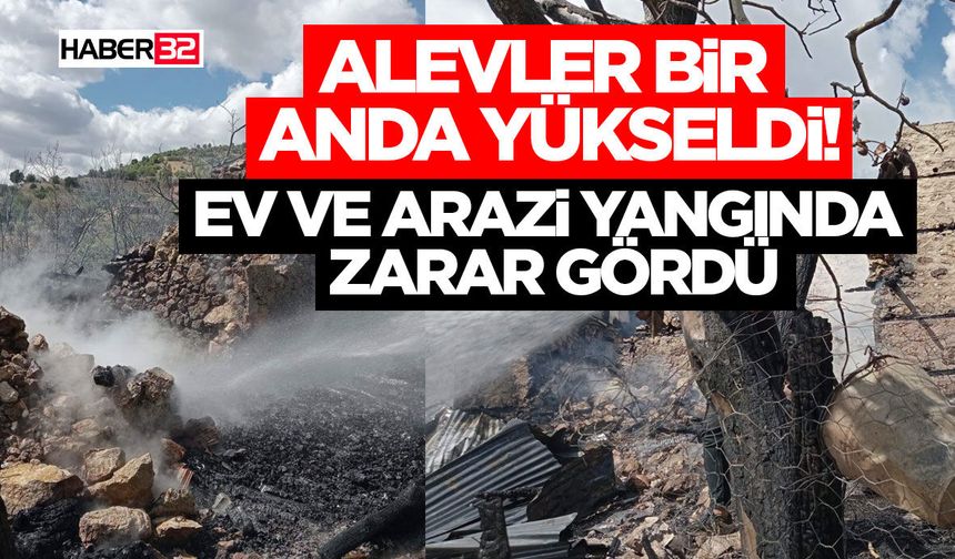 Alevler Bir Anda Yükseldi!-Ev ve Arazi Yangında Zarar Gördü