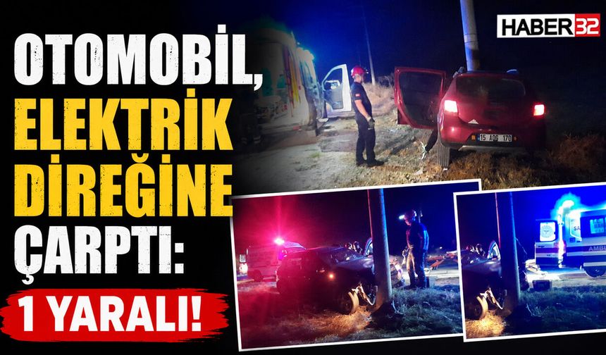 Otomobil, Elektrik Direğine Çarptı: 1 Yaralı!