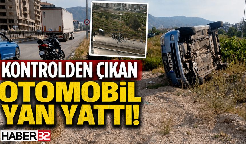 Kontrolden Çıkan Otomobil Yan Yattı!