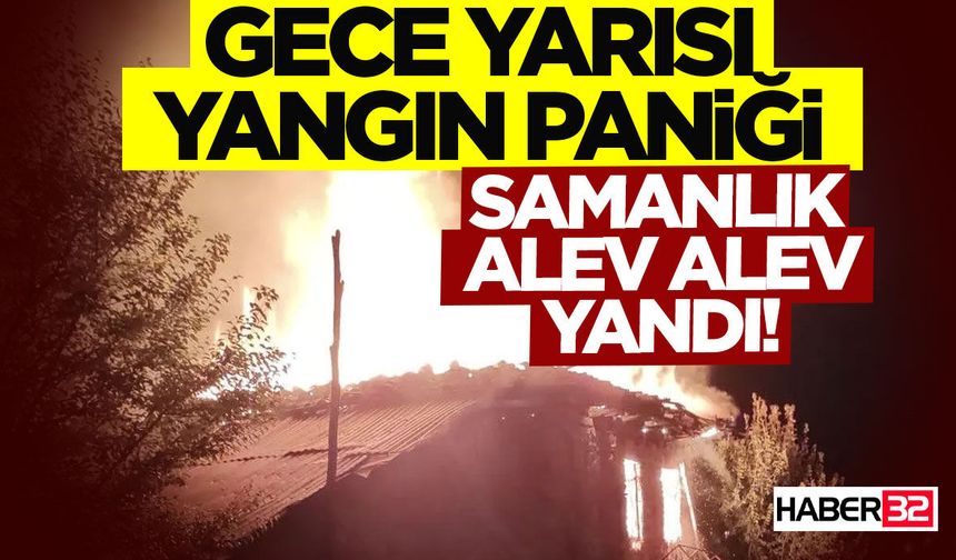 Gece Yarısı Yangın Paniği Samanlık Alev Alev Yandı!