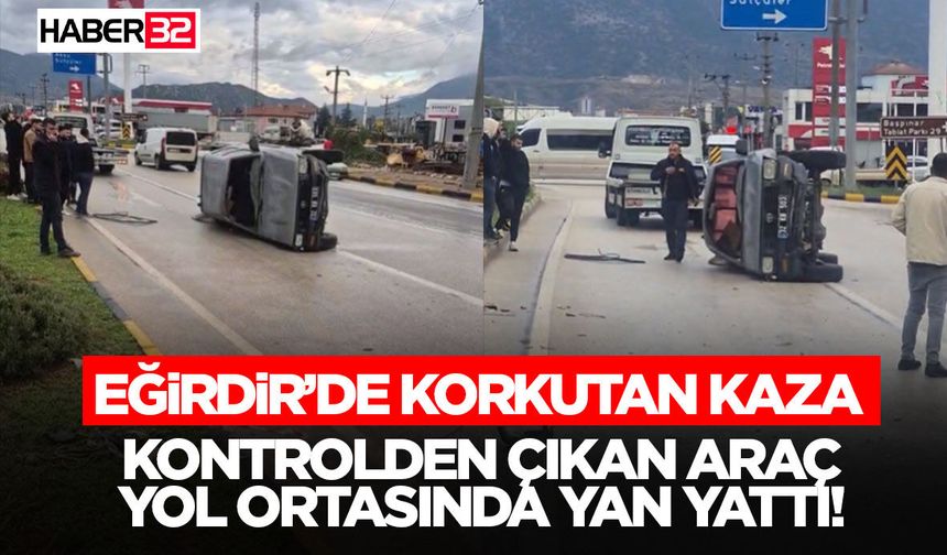 Kontrolden Çıkan Araç Yol Ortasında Yan Yattı!